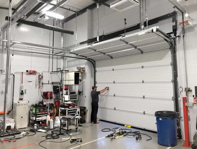 Pembroke Pines Garage Door Repair certified technician performing commercial door repair at a Pembroke Pines business facility