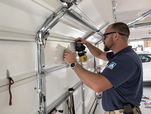 Pembroke Pines Garage Door Repair technician quieting a noisy garage door in Pembroke Pines