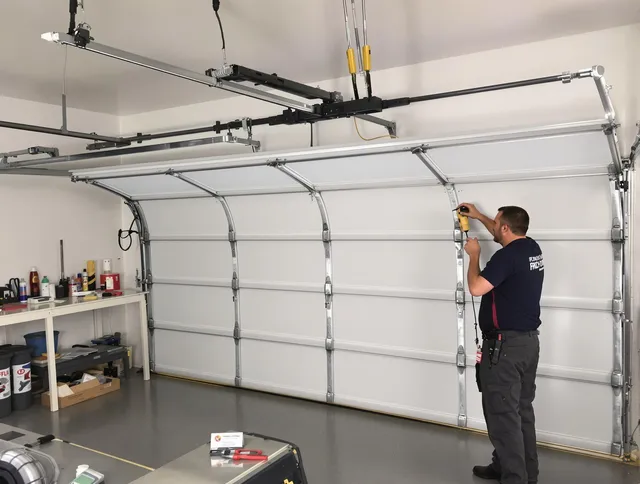 Pembroke Pines Garage Door Repair certified technician performing overhead door system repair in Pembroke Pines